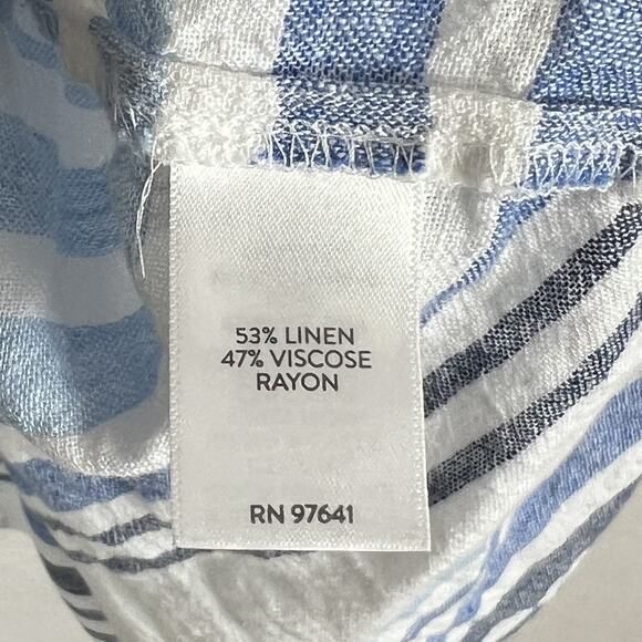J. JILL Tunic Top X-Large Linen Blend White Blue Striped Pleated Coastal Beach - Picture 4 of 7